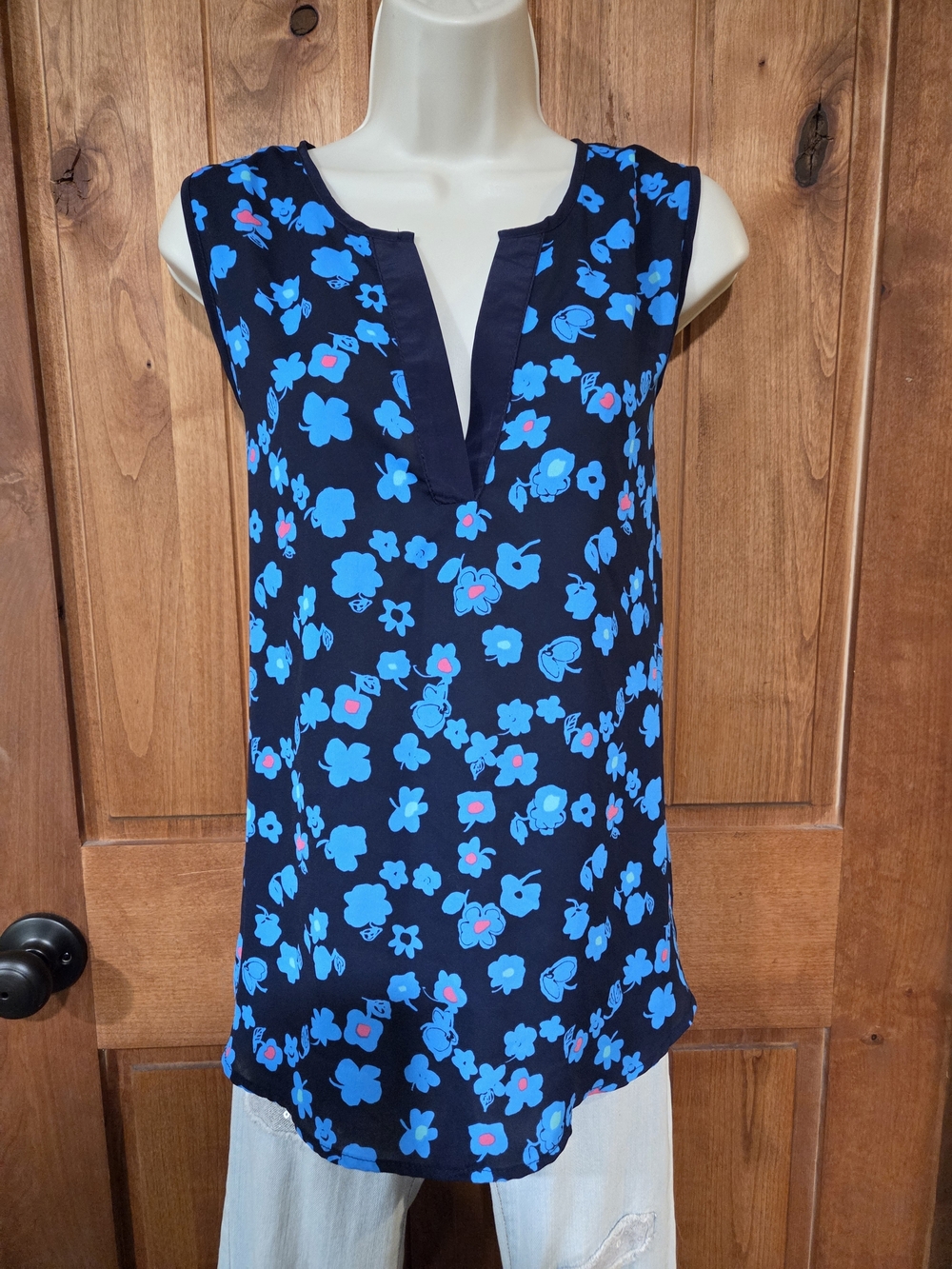 Pixley Navy Tank with Bright‎ Blue Floral Print